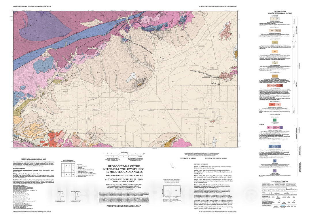 Map : Geologic map of the Neenach & Willow Springs fifteen minute quadrangles, Kern & Los Angeles Counties, California, 2008 Cartography Wall Art :