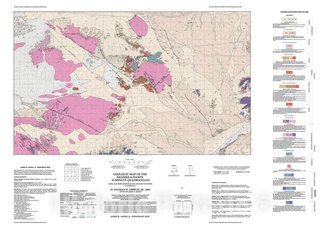 Map : Geologic map of the Kramer & Hawes fifteen minute quadrangles, Kern, San Bernardino & Los Angeles Counties, California, 2008 Cartography Wall Art :