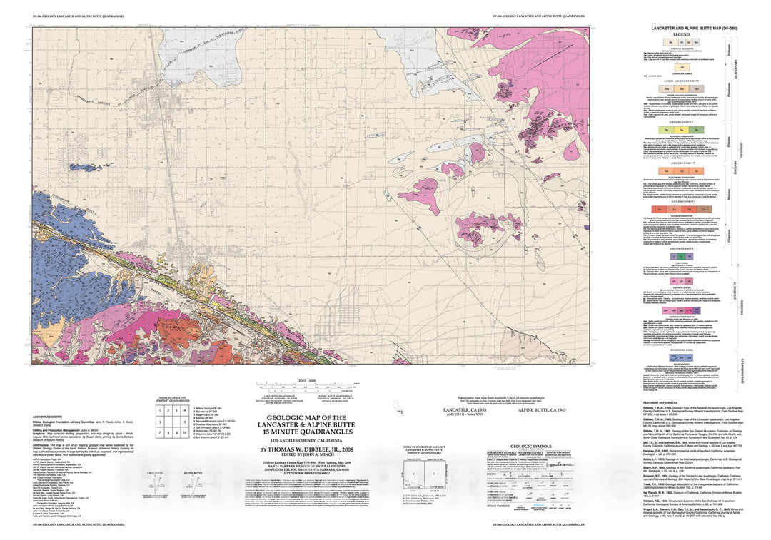 Map : Geologic map of the Lancaster & Alpine Butte fifteen minute quadrangles, Los Angeles County, California, 2008 Cartography Wall Art :