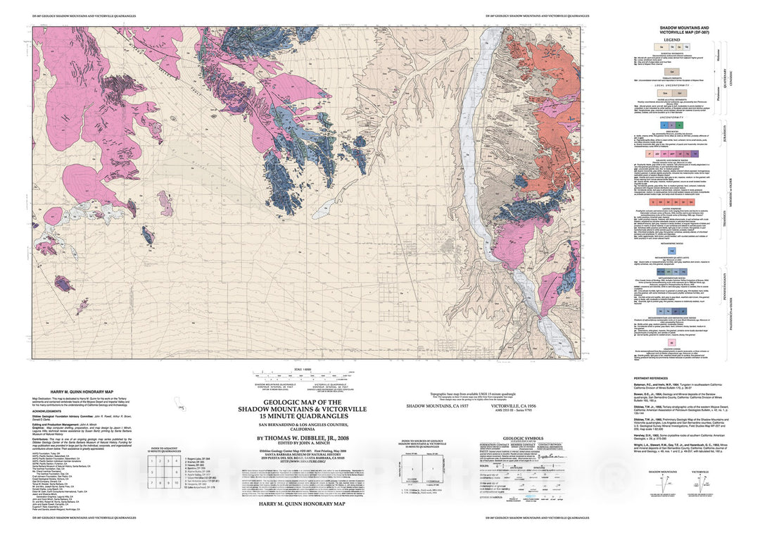 Map : Geologic map of the Shadow Mountains & Victorville fifteen minute quadrangles, San Bernardino & Los Angeles Counties, California, 2008 Cartography Wall Art :