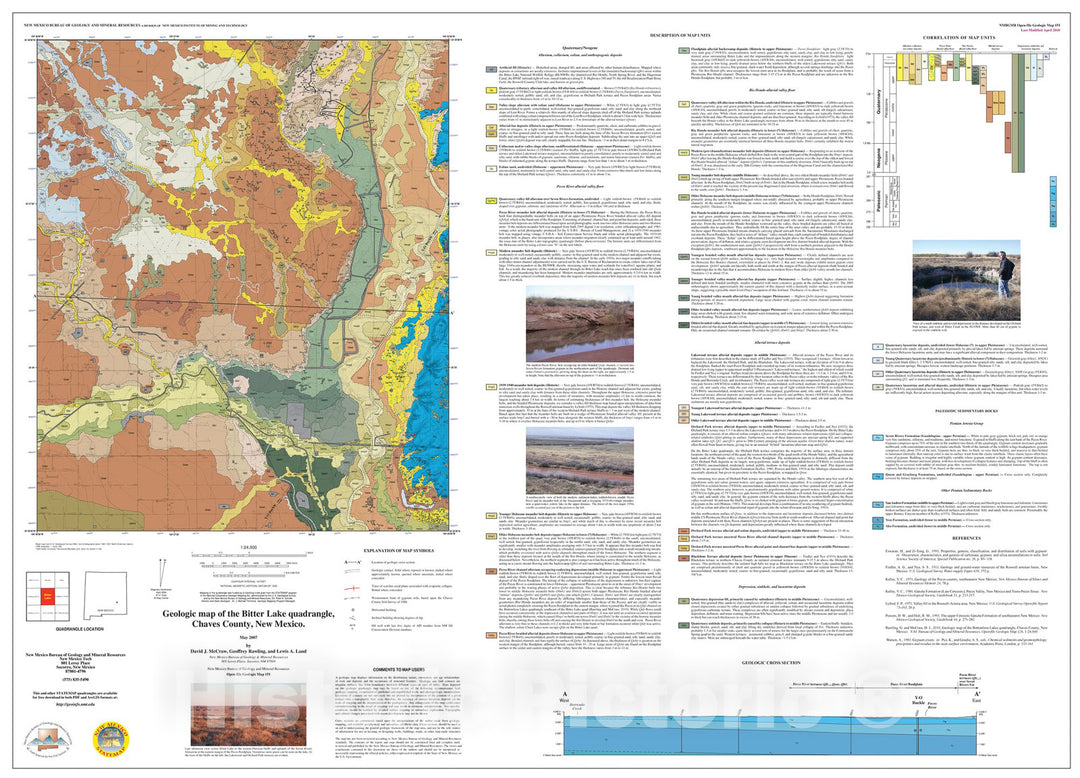 Map : Preliminary geologic map of the Bitter Lake quadrangle, Chaves County, New Mexico, 2007 Cartography Wall Art :