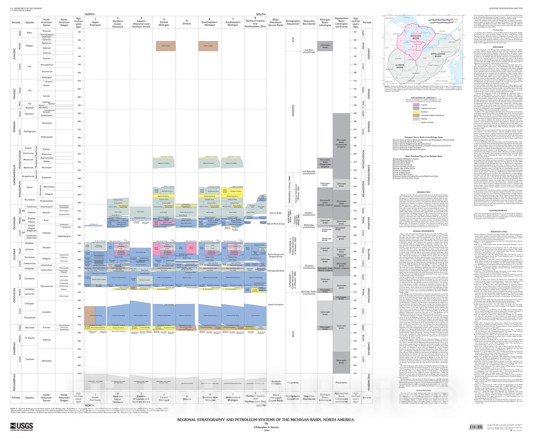 Map : Regional stratigraphy and petroleum systems of the Michigan Basin, North America, 2008 Cartography Wall Art :