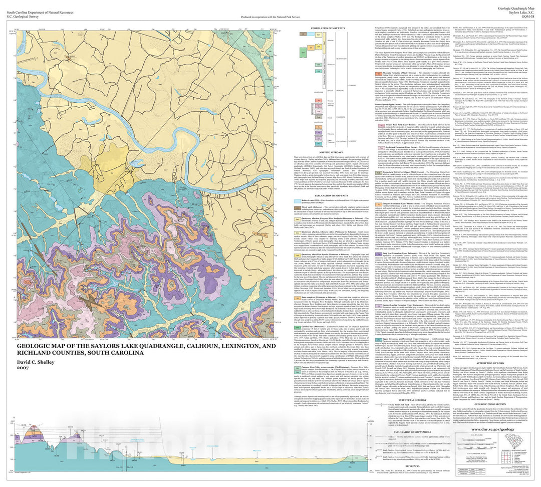 Map : Geologic map of the Saylors Lake quadrangle, Calhoun, Lexington, and Richland Counties, South Carolina, 2007 Cartography Wall Art :