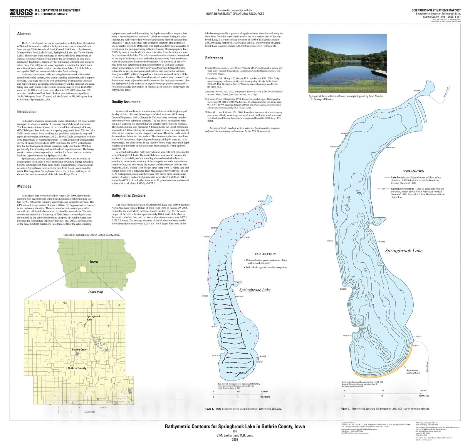 Map : Bathymetric contours for Springbrook Lake in Guthrie County, Iowa, 2008 Cartography Wall Art :