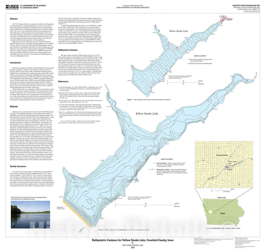 Map : Bathymetric contours for Yellow Smoke Lake, Crawford County, Iowa, 2008 Cartography Wall Art :