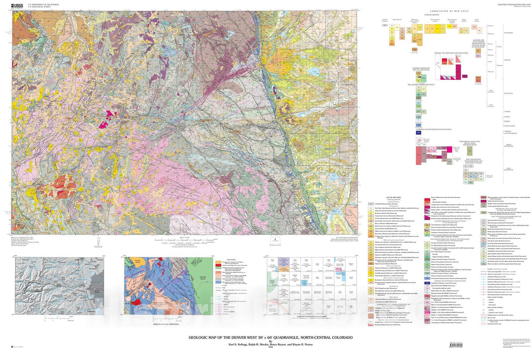 Map : Geologic map of the Denver West 30' x 60' quadrangle, north-central Colorado, 2008 Cartography Wall Art :