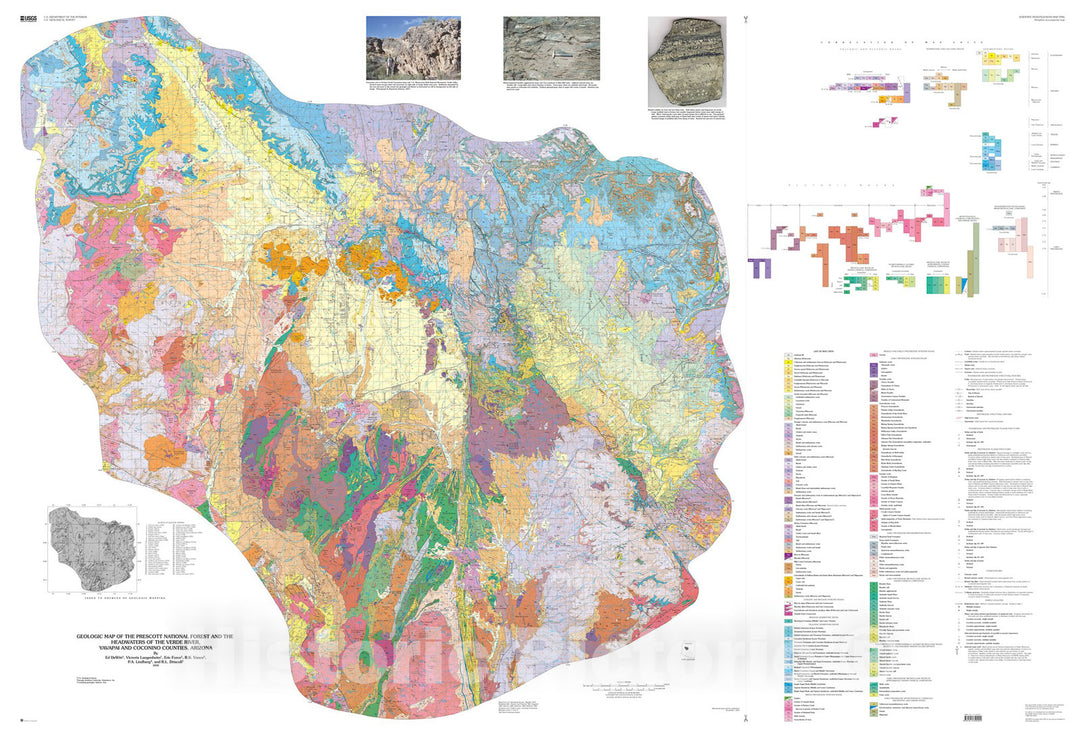 Map : Geologic map of the Prescott National Forest and the headwaters of the Verde River, Yavapai and Coconino Counties, Arizona, 2008 Cartography Wall Art :