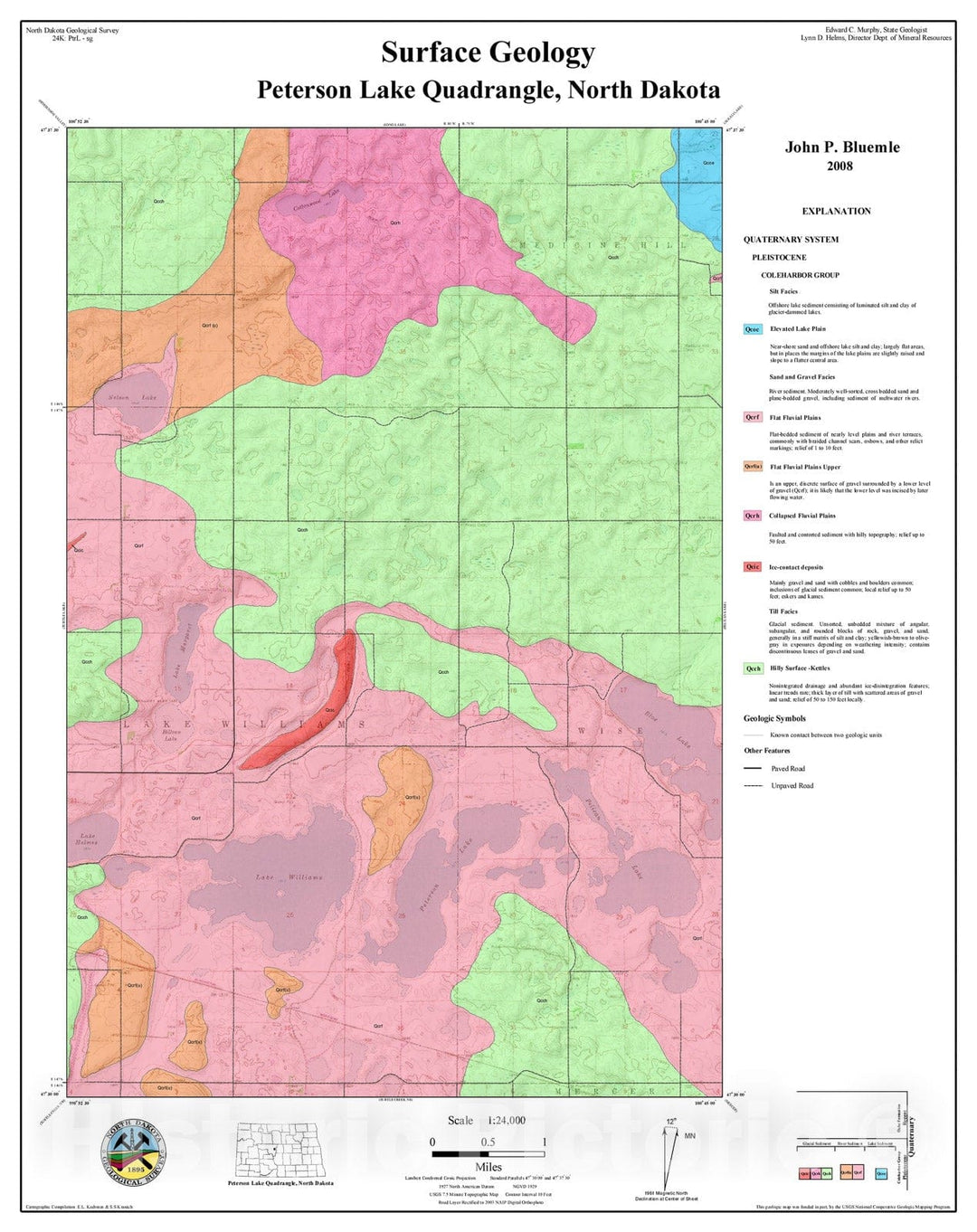 Map : Surface geology map of Peterson Lake Quad, ND, 2008 Cartography Wall Art :