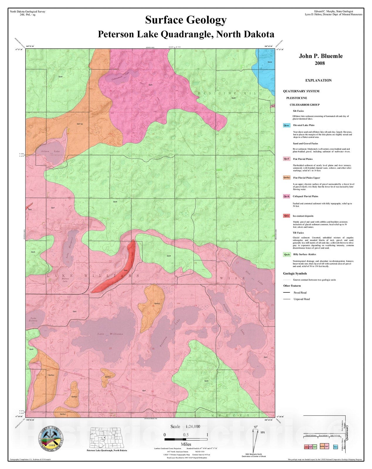 Map : Surface geology map of Peterson Lake Quad, ND, 2008 Cartography Wall Art :