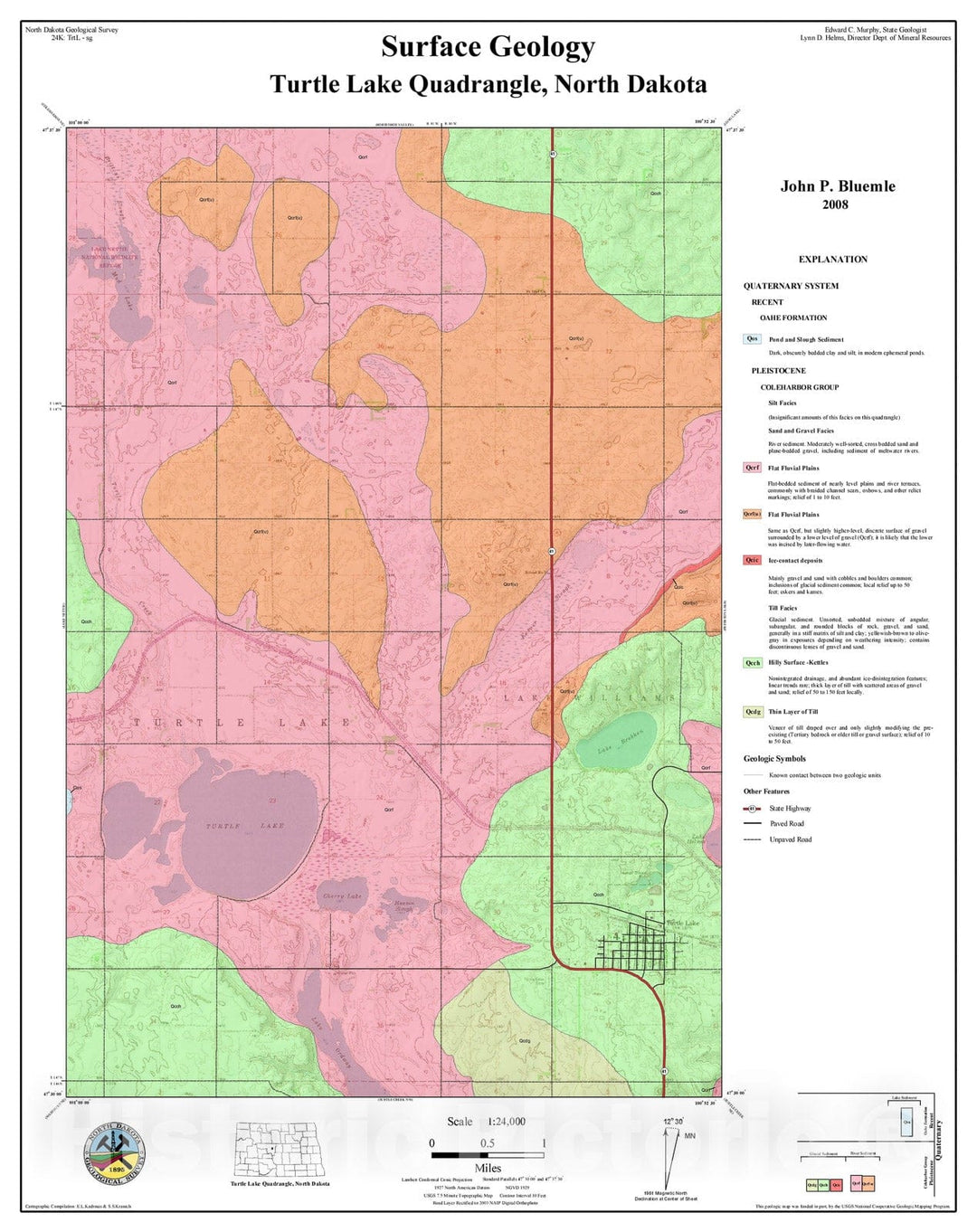 Map : Surface geology map of Turtle Lake Quad, ND, 2008 Cartography Wall Art :