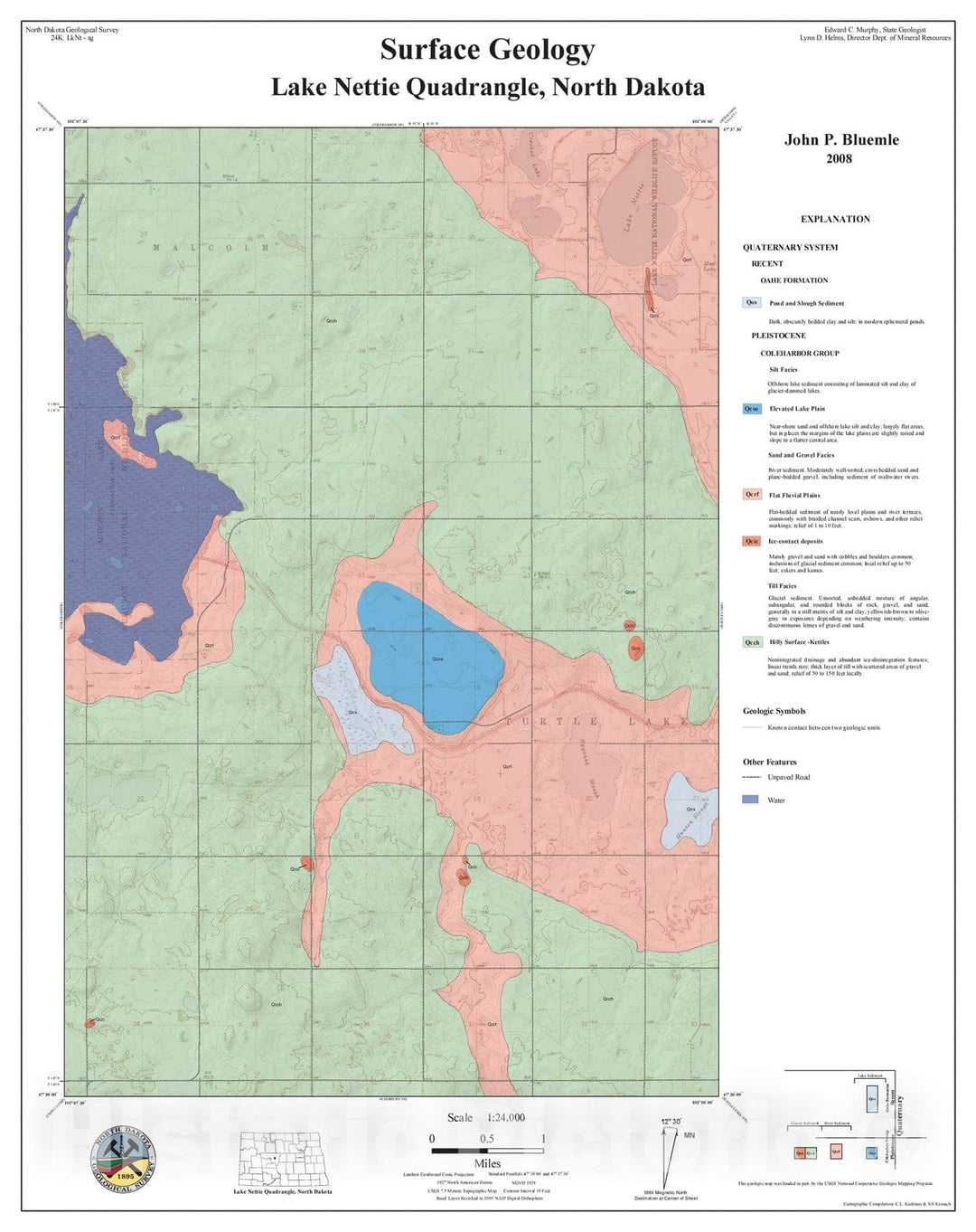 Map : Surface geology map of Lake Nettie Quad, ND, 2008 Cartography Wall Art :