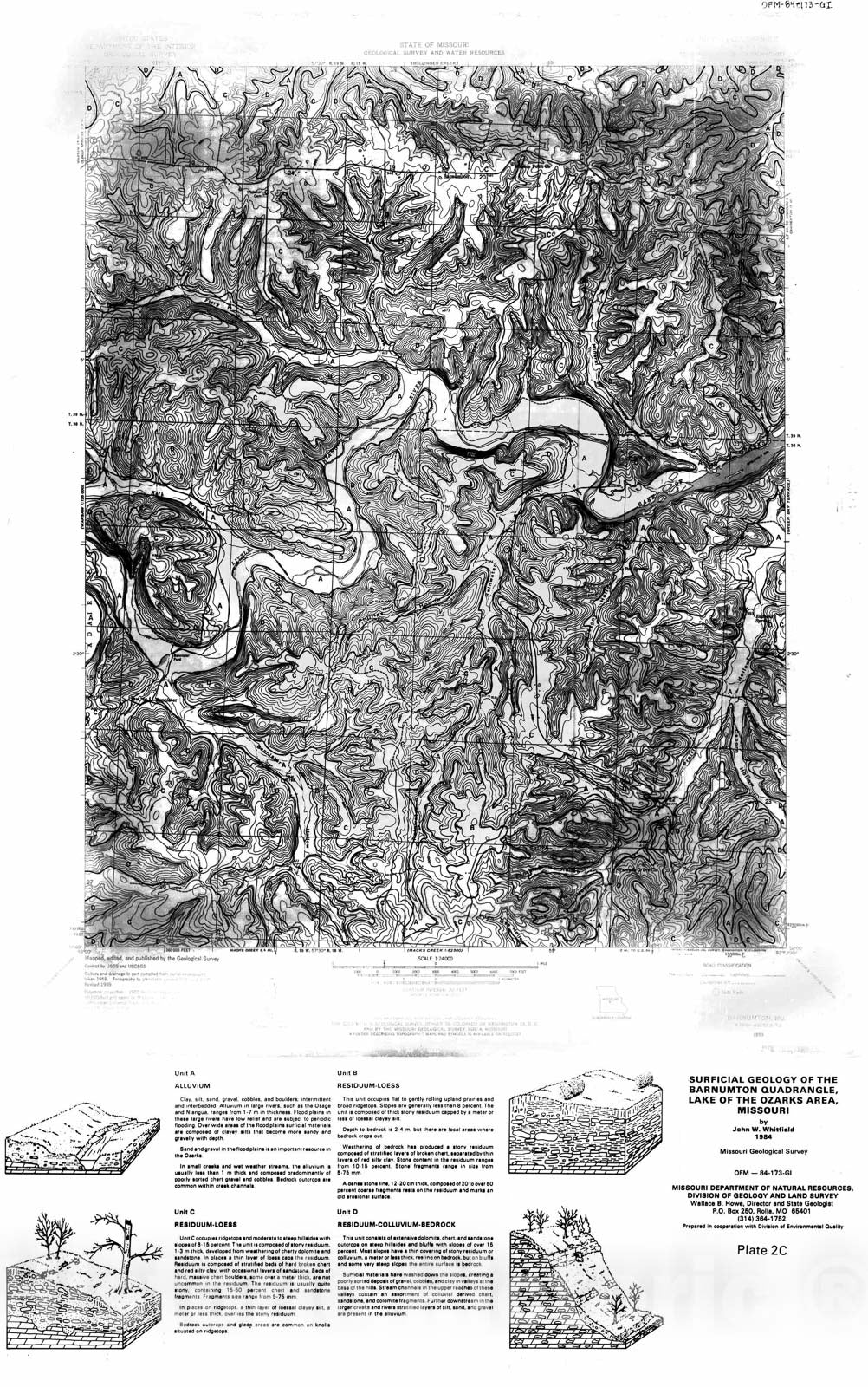 Map : Surficial geology of the Barnumton quadrangle, Lake of the Ozarks area, Missouri [Plate 2C], 1984 Cartography Wall Art :