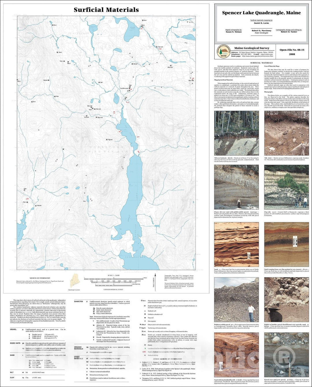 Map : Surficial materials of the Spencer Lake quadrangle, Maine, 2008 Cartography Wall Art :