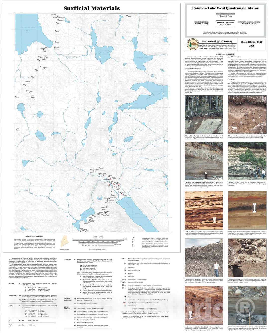 Map : Surficial materials of the Rainbow Lake West quadrangle, Maine, 2008 Cartography Wall Art :