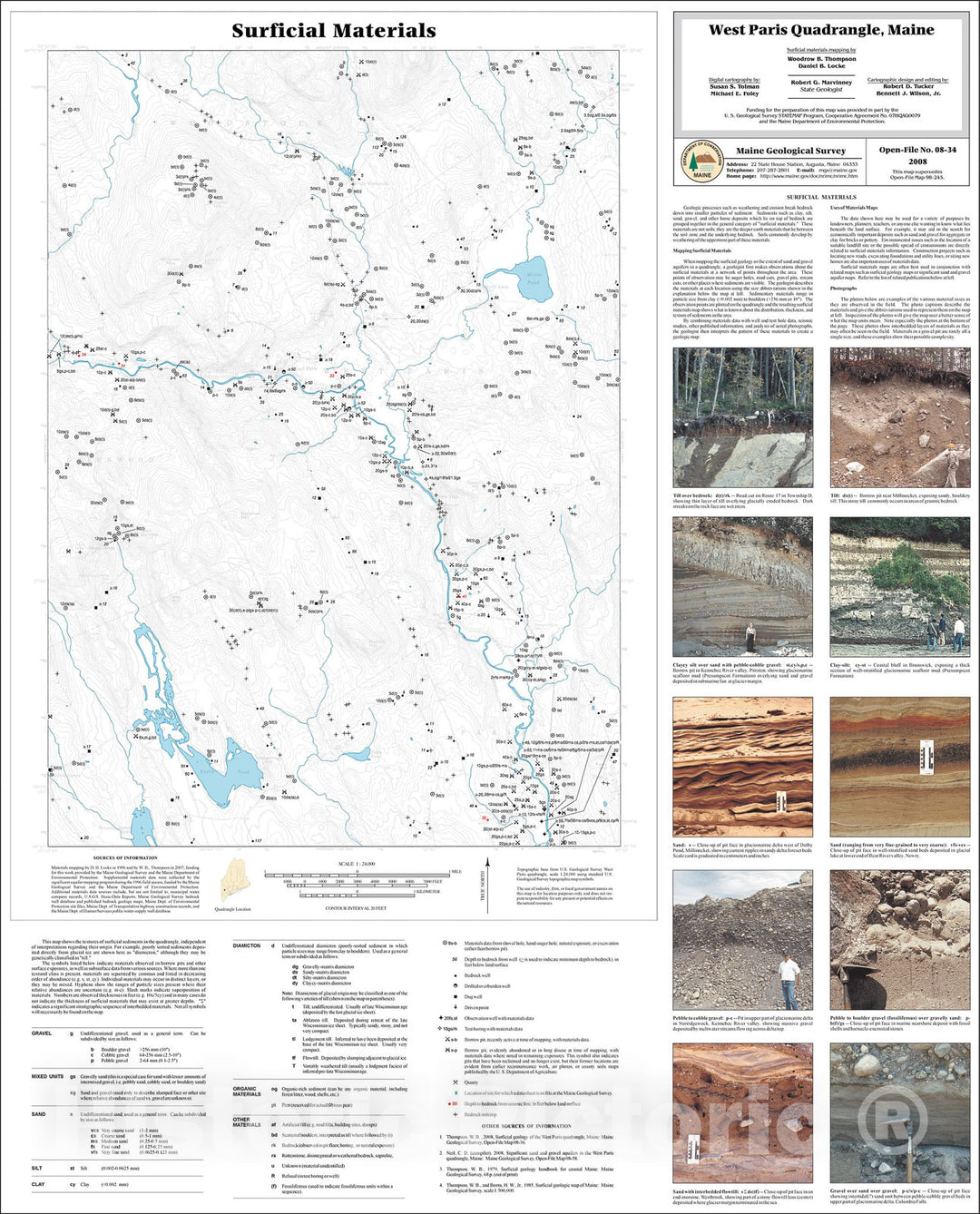 Map : Surficial materials of the West Paris quadrangle, Maine, 2008 Cartography Wall Art :