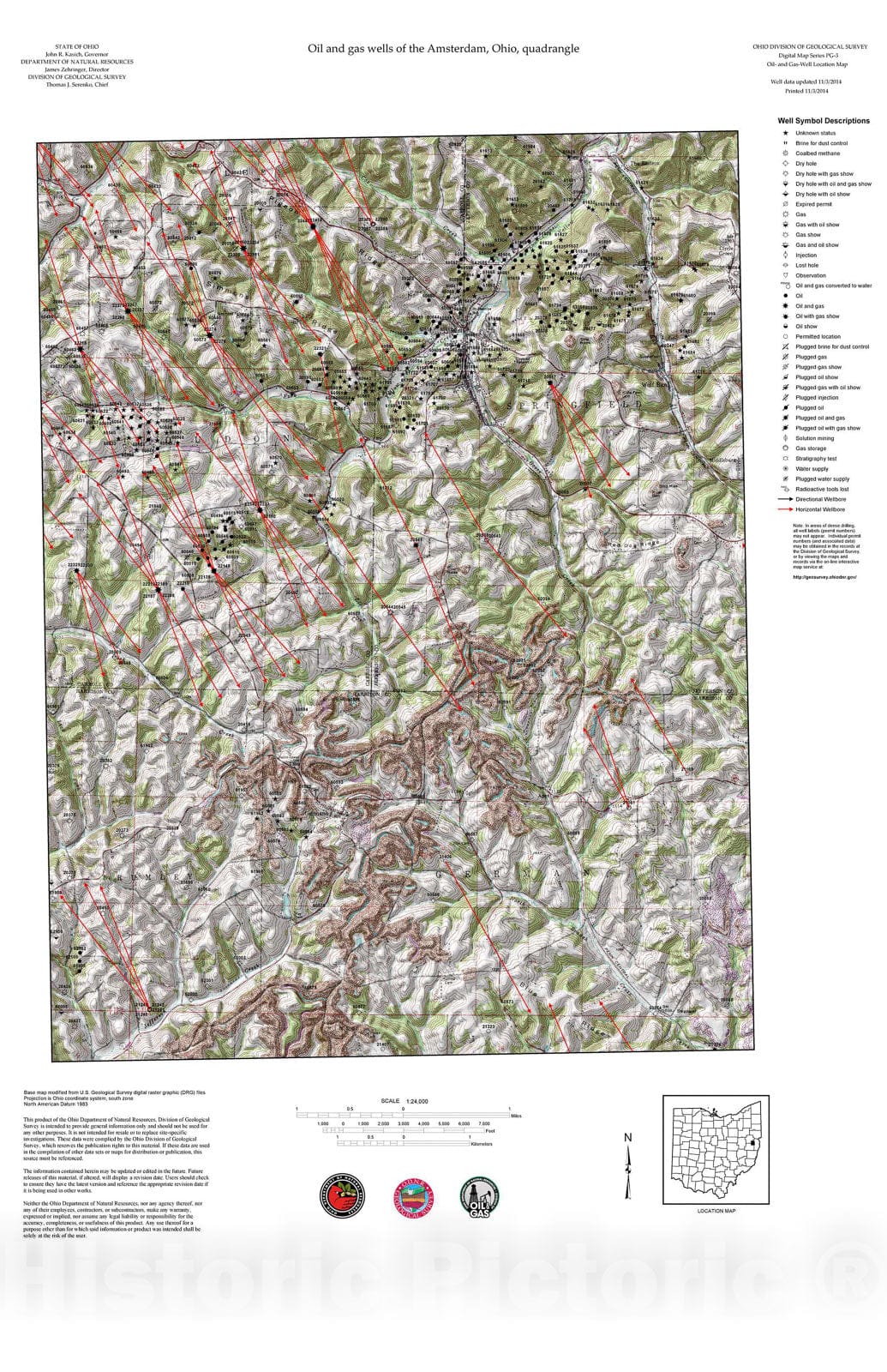 Map : Oil and gas wells of the Amsterdam quadrangle [Revised bi-weekly], 2006 Cartography Wall Art :