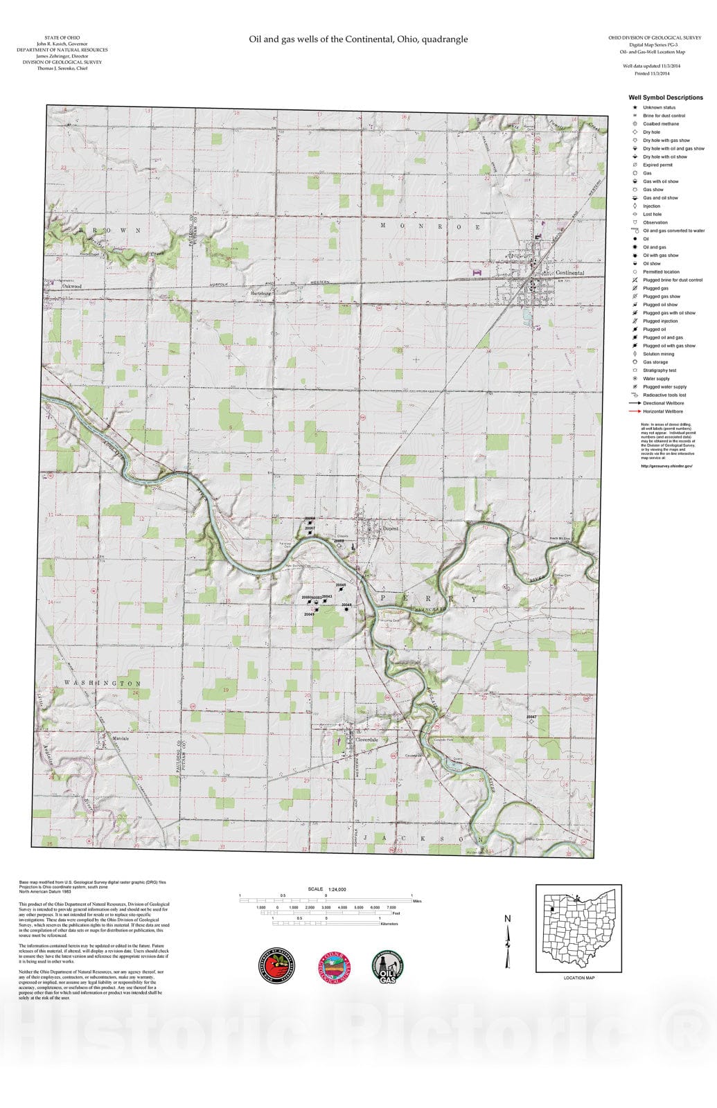 Map : Oil and gas wells of the Continental quadrangle [Revised bi-weekly], 2006 Cartography Wall Art :