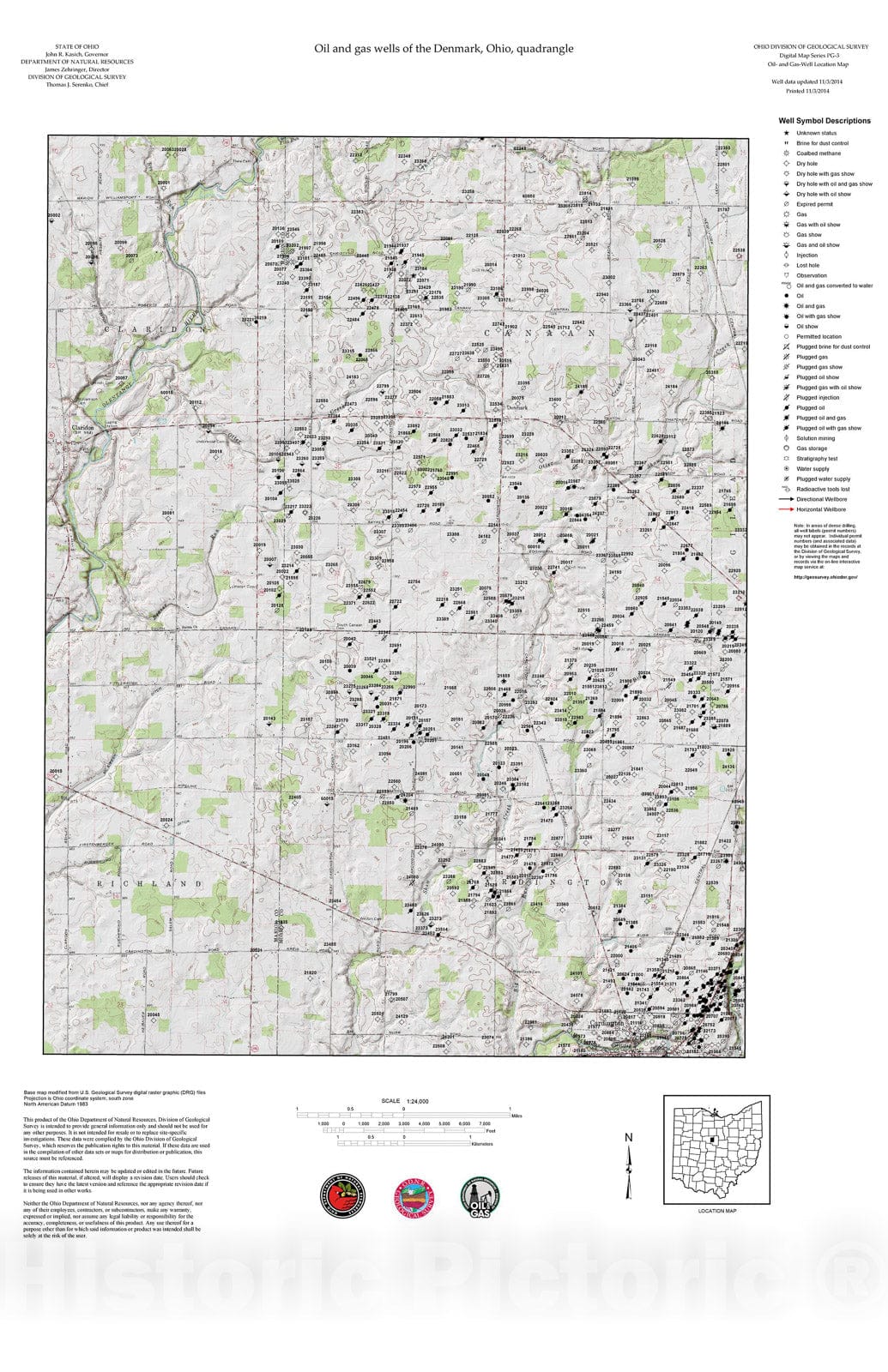 Map : Oil and gas wells of the Denmark quadrangle [Revised bi-weekly], 2006 Cartography Wall Art :