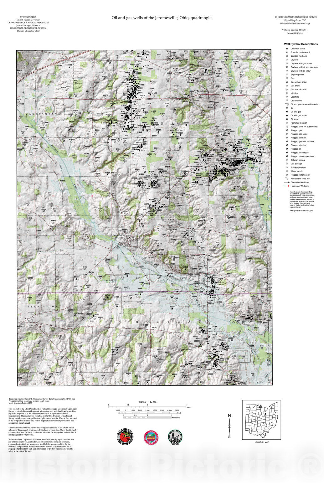 Map : Oil and gas wells of the Jeromesville quadrangle [Revised bi-weekly], 2006 Cartography Wall Art :