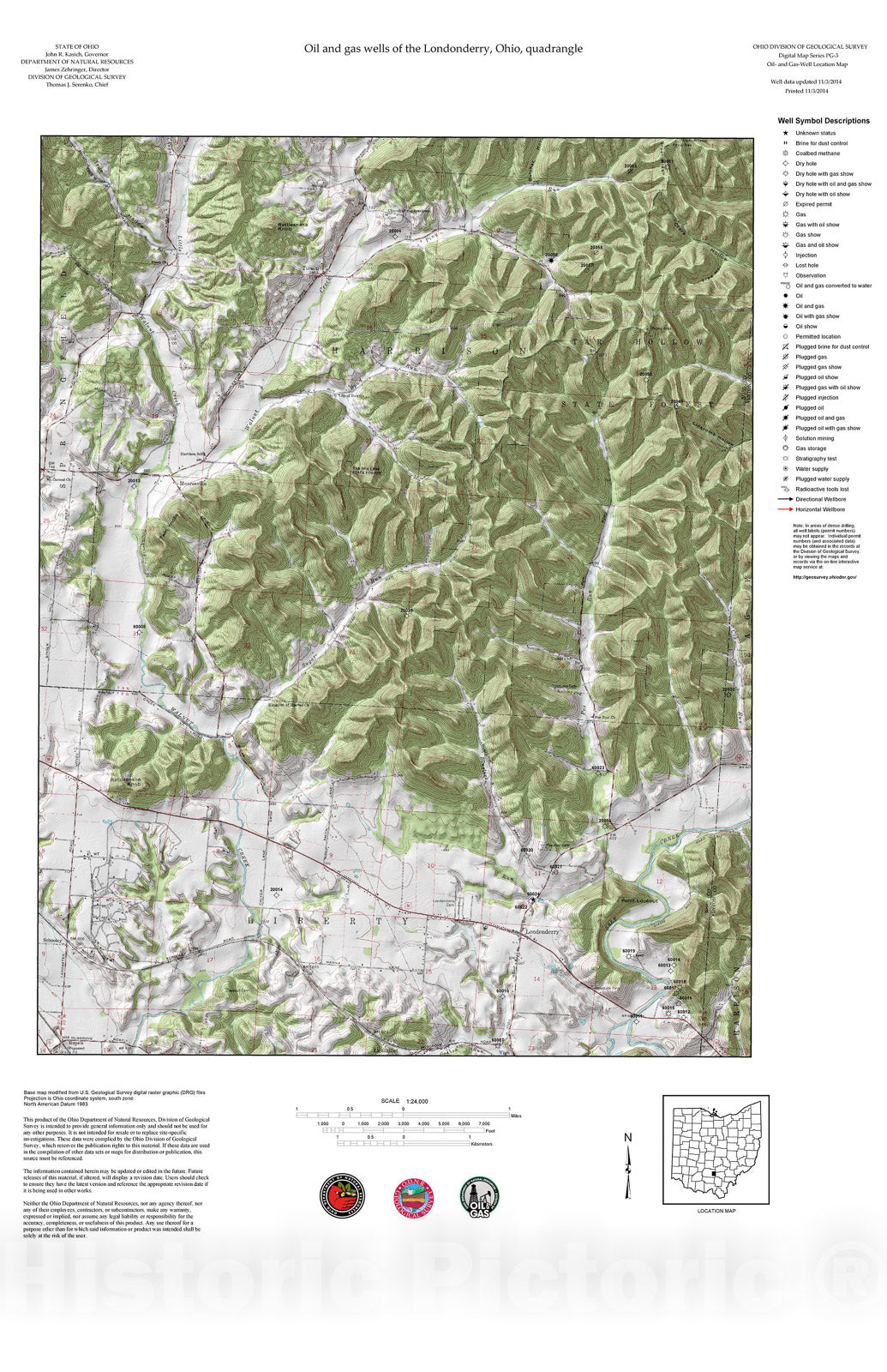 Map : Oil and gas wells of the Londonderry quadrangle [Revised bi-weekly], 2006 Cartography Wall Art :