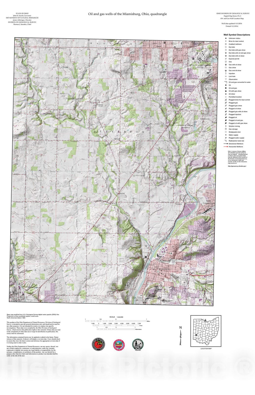 Map : Oil and gas wells of the Miamisburg quadrangle [Revised bi-weekly], 2006 Cartography Wall Art :