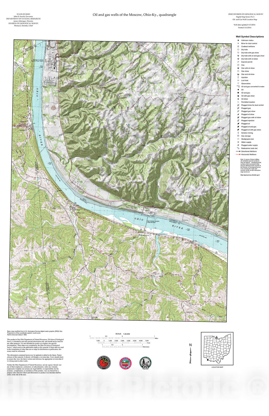 Map : Oil and gas wells of the Moscow quadrangle [Revised bi-weekly], 2006 Cartography Wall Art :