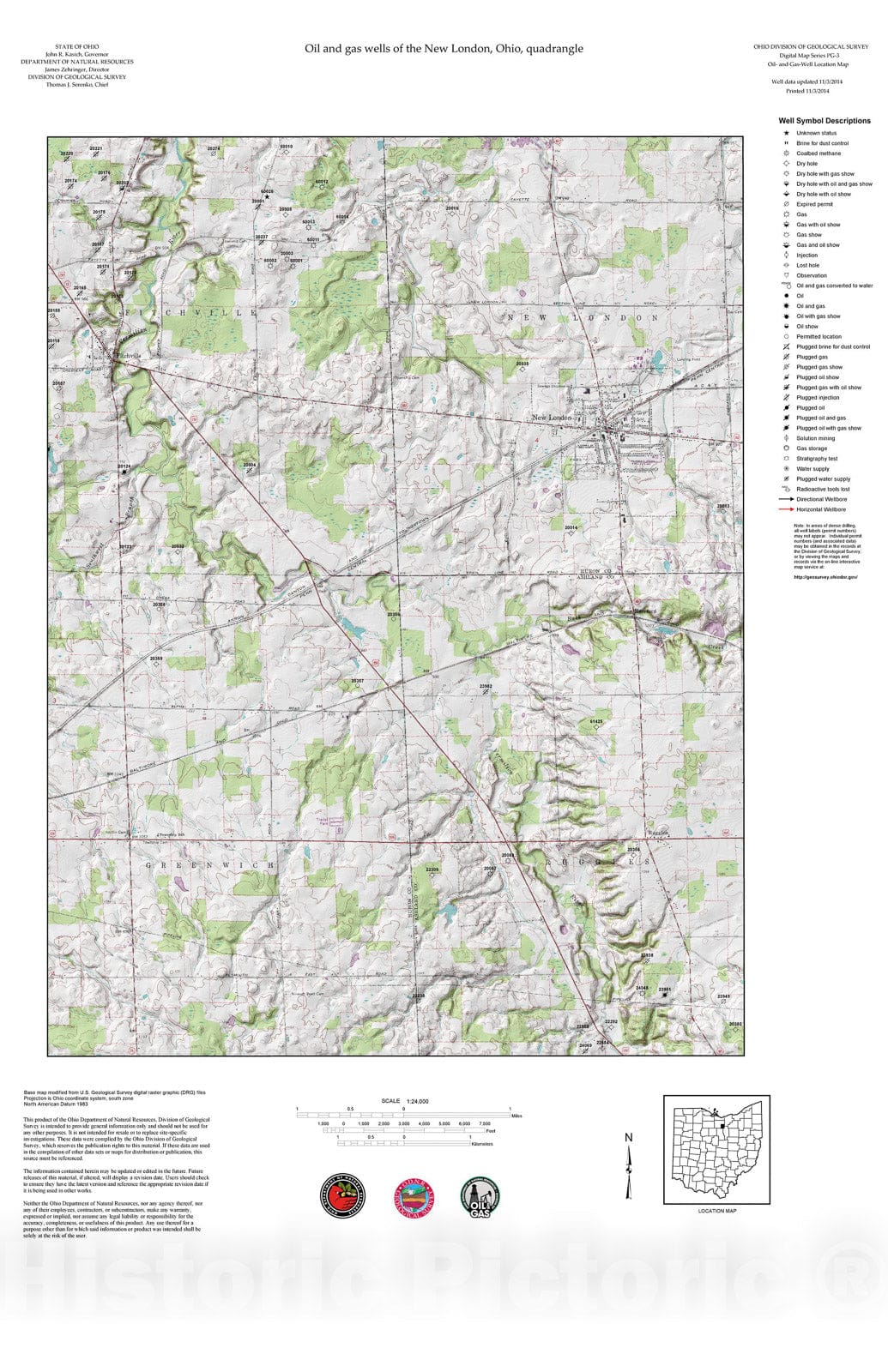 Map : Oil and gas wells of the New London quadrangle [Revised bi-weekly], 2006 Cartography Wall Art :