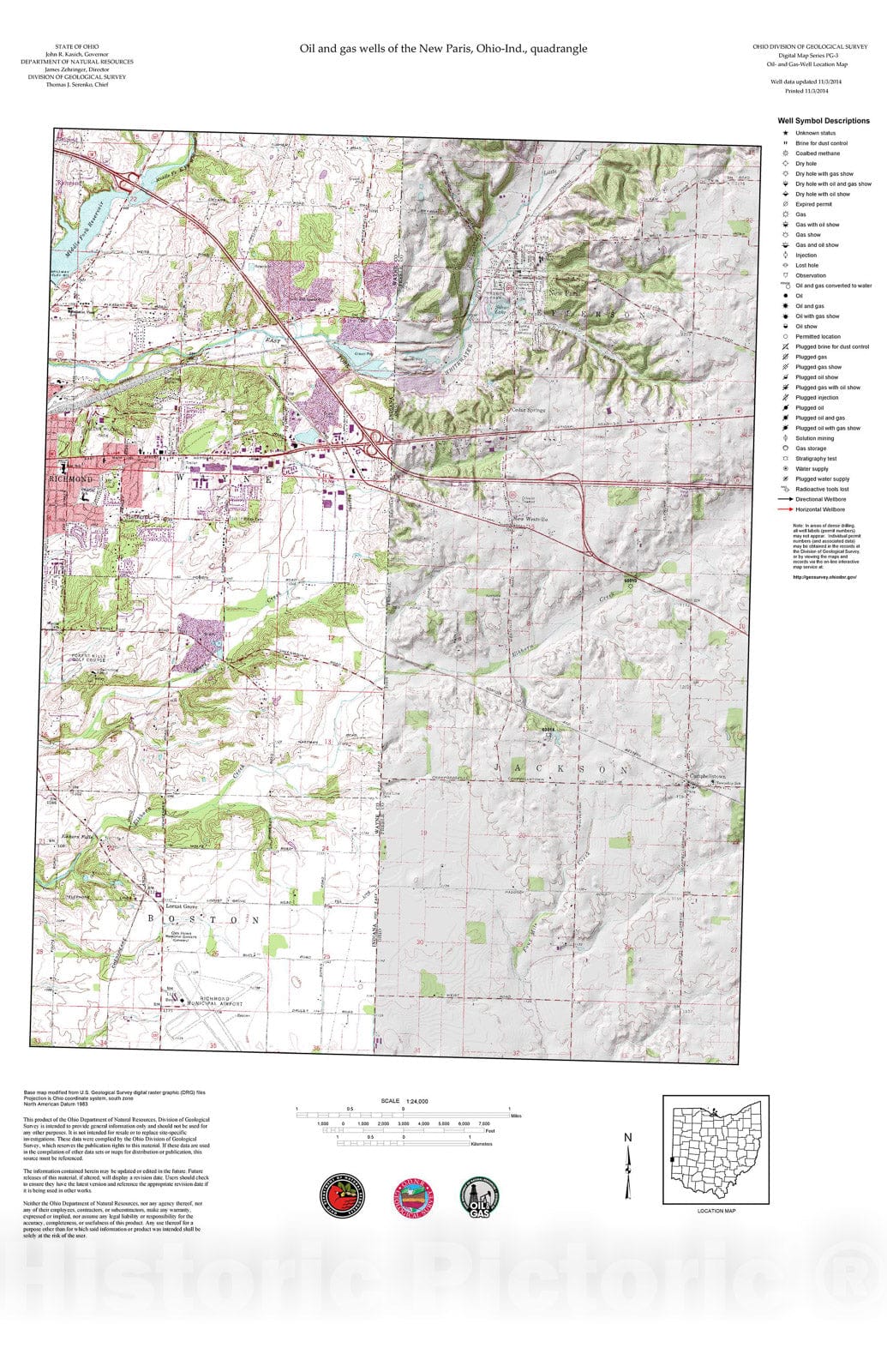 Map : Oil and gas wells of the New Paris quadrangle [Revised bi-weekly], 2006 Cartography Wall Art :