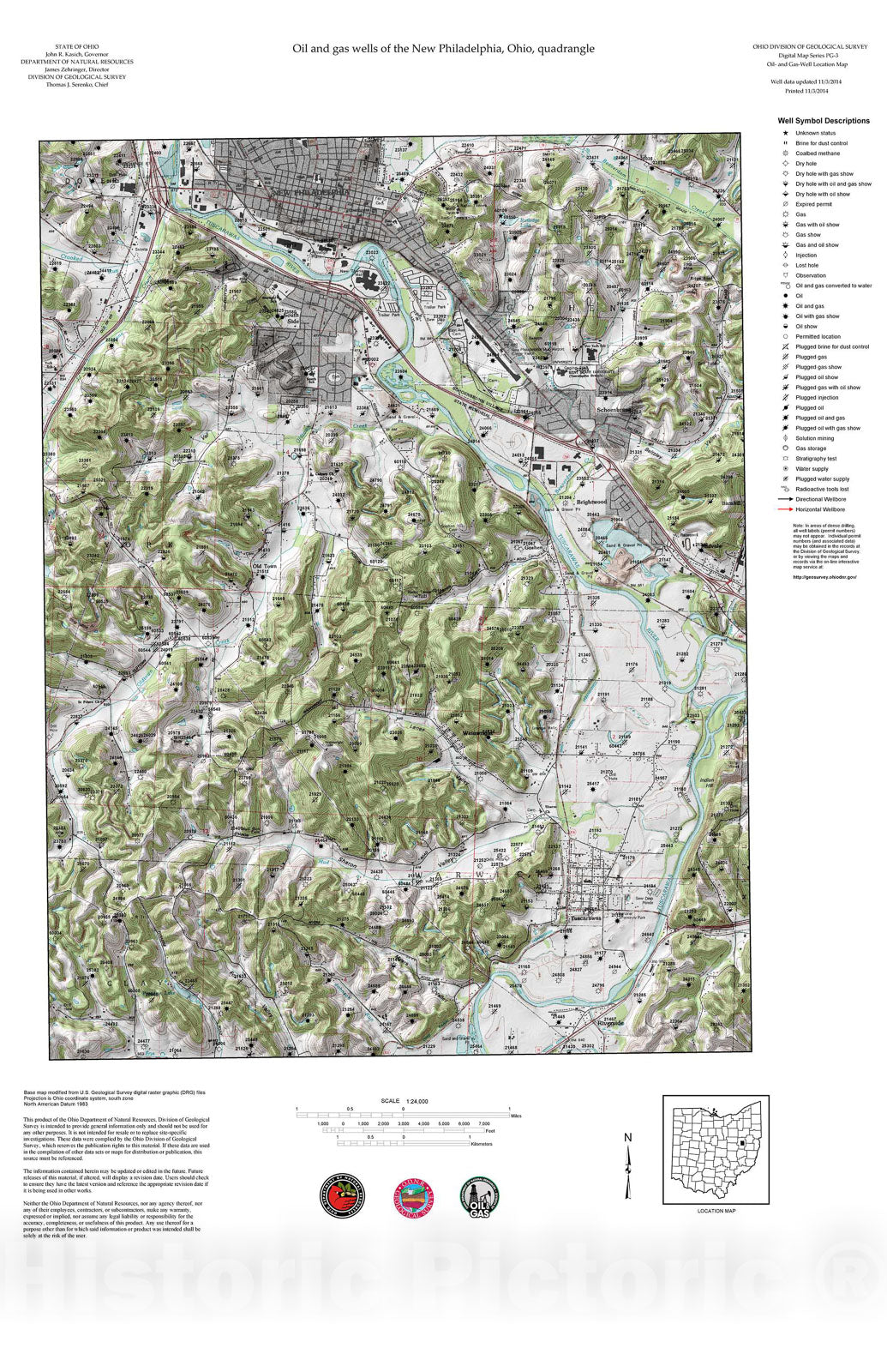 Map : Oil and gas wells of the New Philadelphia quadrangle [Revised bi-weekly], 2006 Cartography Wall Art :