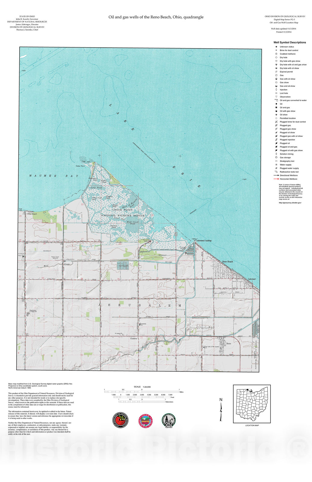 Map : Oil and gas wells of the Reno Beach quadrangle [Revised bi-weekly], 2006 Cartography Wall Art :