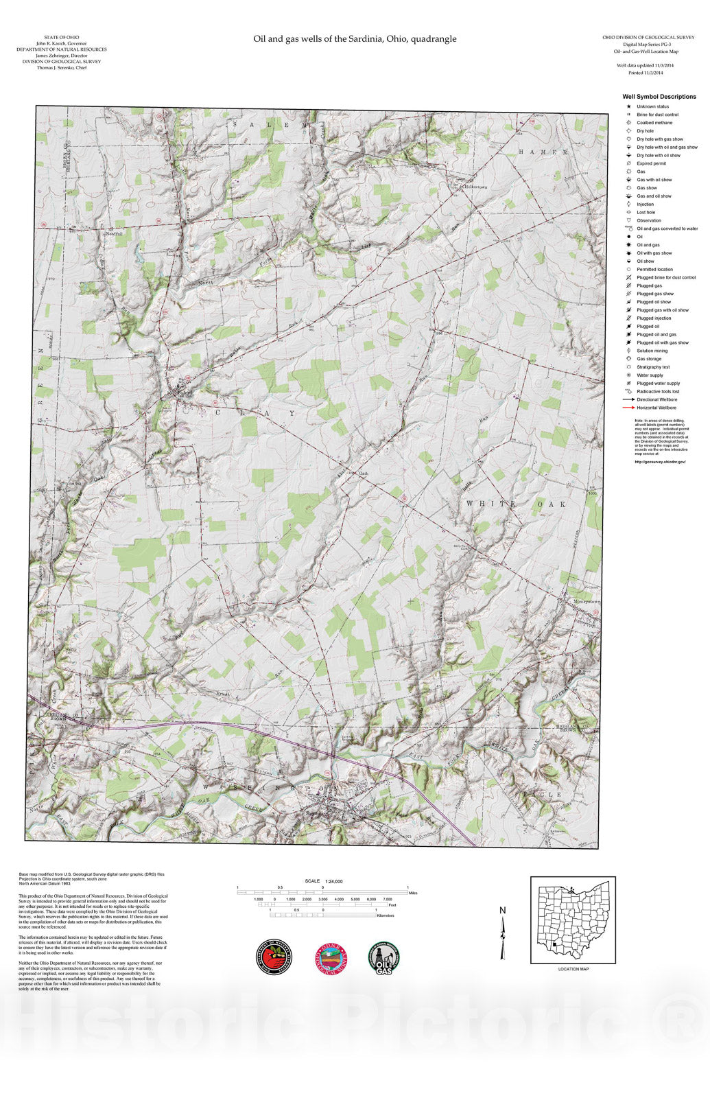 Map : Oil and gas wells of the Sardinia quadrangle [Revised bi-weekly], 2006 Cartography Wall Art :