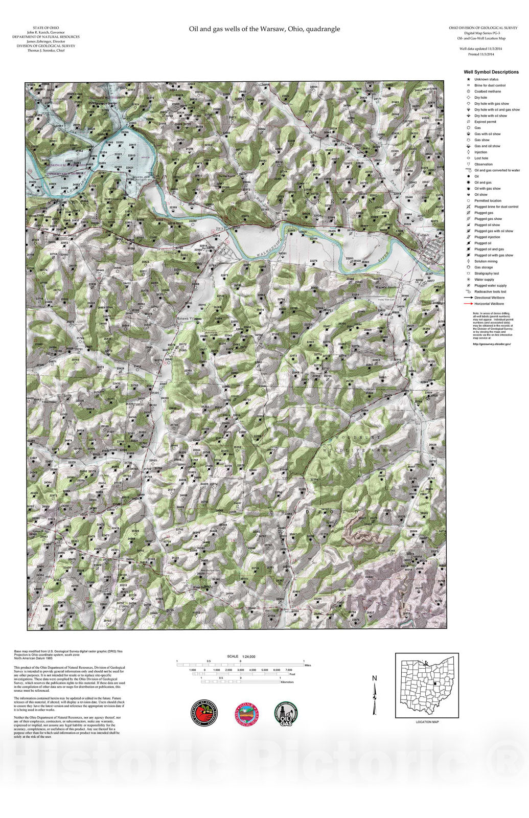 Map : Oil and gas wells of the Warsaw quadrangle [Revised bi-weekly], 2006 Cartography Wall Art :