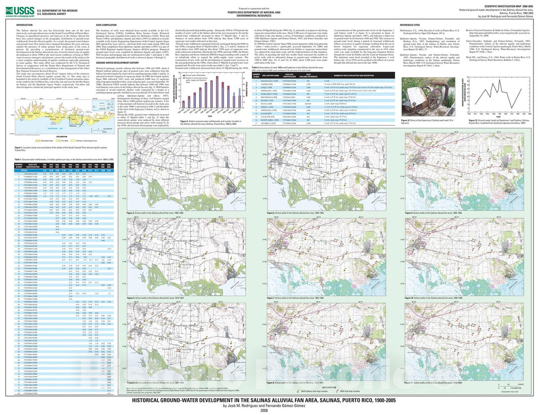 Map : Historical ground-water development in the Salinas alluvial fan area, Salinas, Puerto Rico, 1900-2005, 2009 Cartography Wall Art :