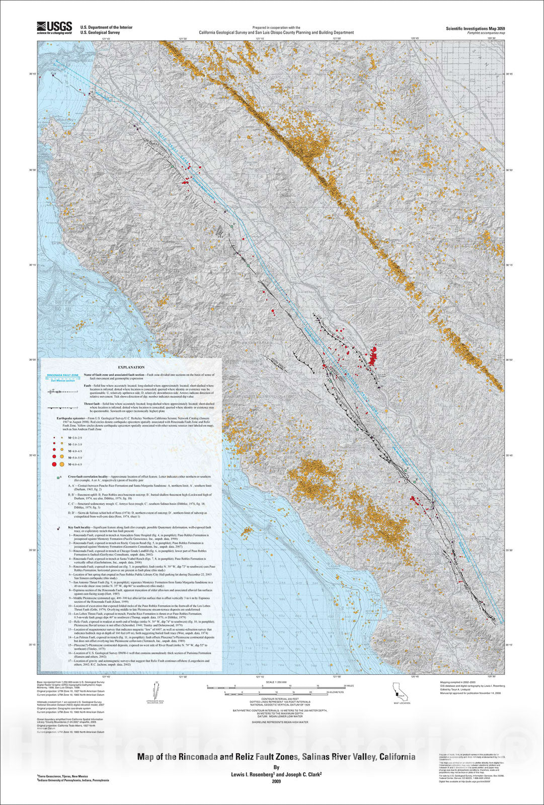 Map : Map of the Rinconada and Reliz fault zones, Salinas River Valley, California [San Antonio Dam area, near Bradley, California], 2009 Cartography Wall Art :