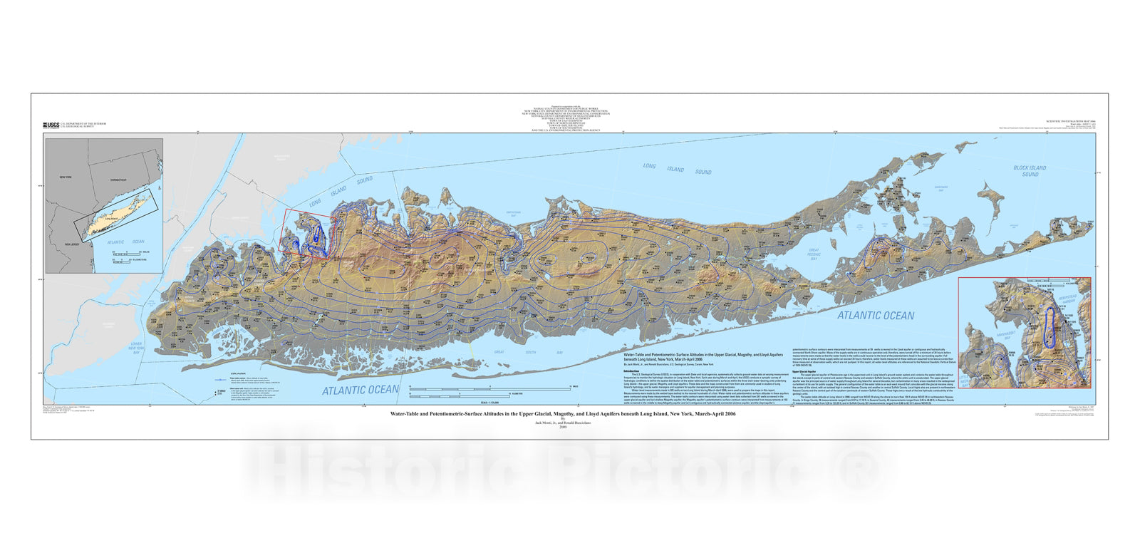 Map : Water-table and potentiometric-surface altitudes in the Upper Glacial, Magothy, and Lloyd aquifers beneath Long Island, New York, March-April 2006, 2009 Cartography Wall Art :