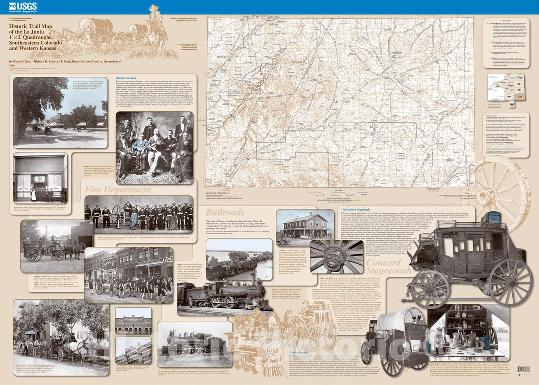 Map : Historic trail map of the La Junta one degree x two degree quadrangle, southeastern Colorado and western Kansas, two009 Cartography Wall Art :