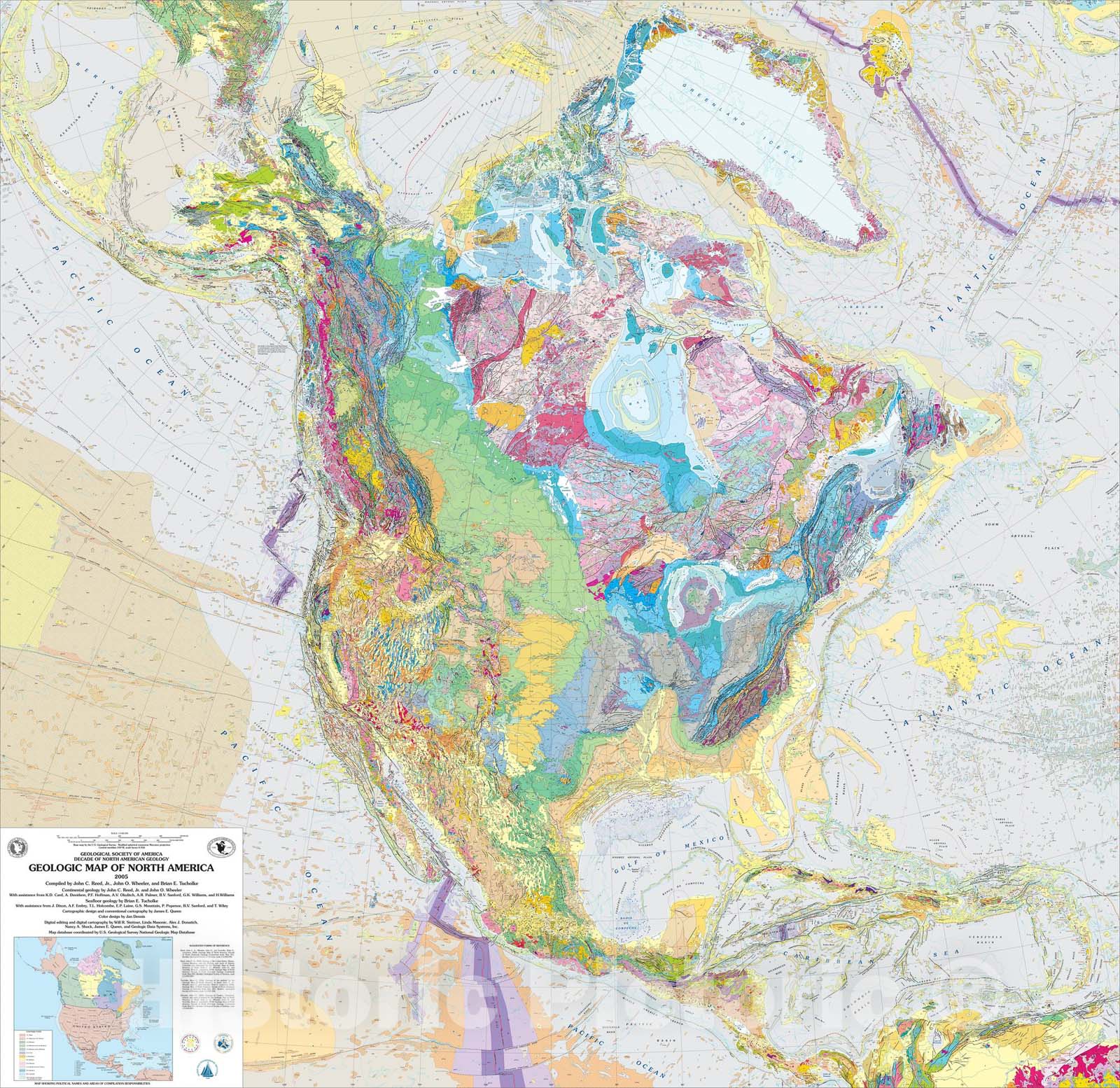 Map : Database of the geologic map of North America -- adapted from the map by J.C. Reed, Jr. and others (2005), 2009 Cartography Wall Art :