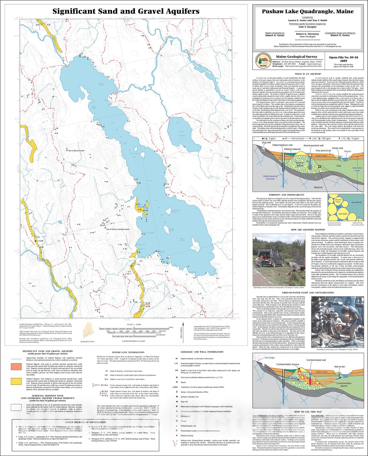 Map : Significant sand and gravel aquifers in the Pushaw Lake quadrangle, Maine, 2009 Cartography Wall Art :