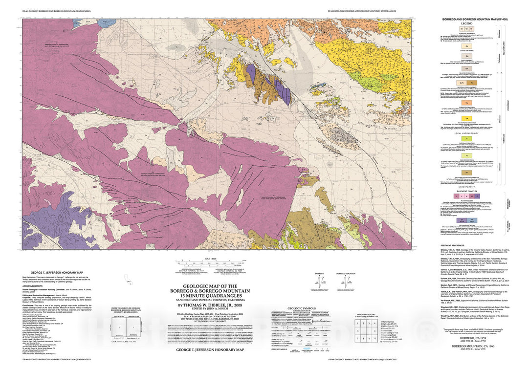 Map : Geologic map of the Borrego & Borrego Mountain fifteen minute quadrangles, San Diego and Imperial Counties, California, 2008 Cartography Wall Art :