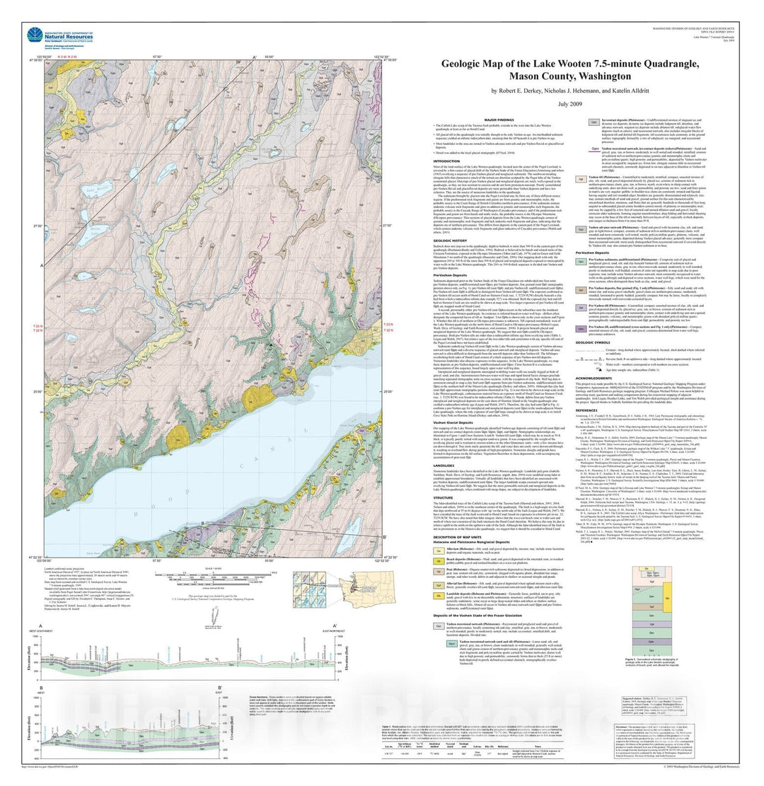 Map : Geologic map of the Lake Wooten 7.5-minute quadrangle, Mason County, Washington, 2009 Cartography Wall Art :