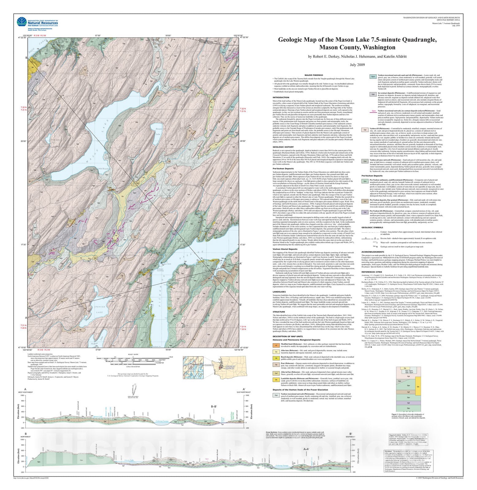 Map : Geologic map of the Mason Lake 7.5-minute quadrangle, Mason County, Washington, 2009 Cartography Wall Art :