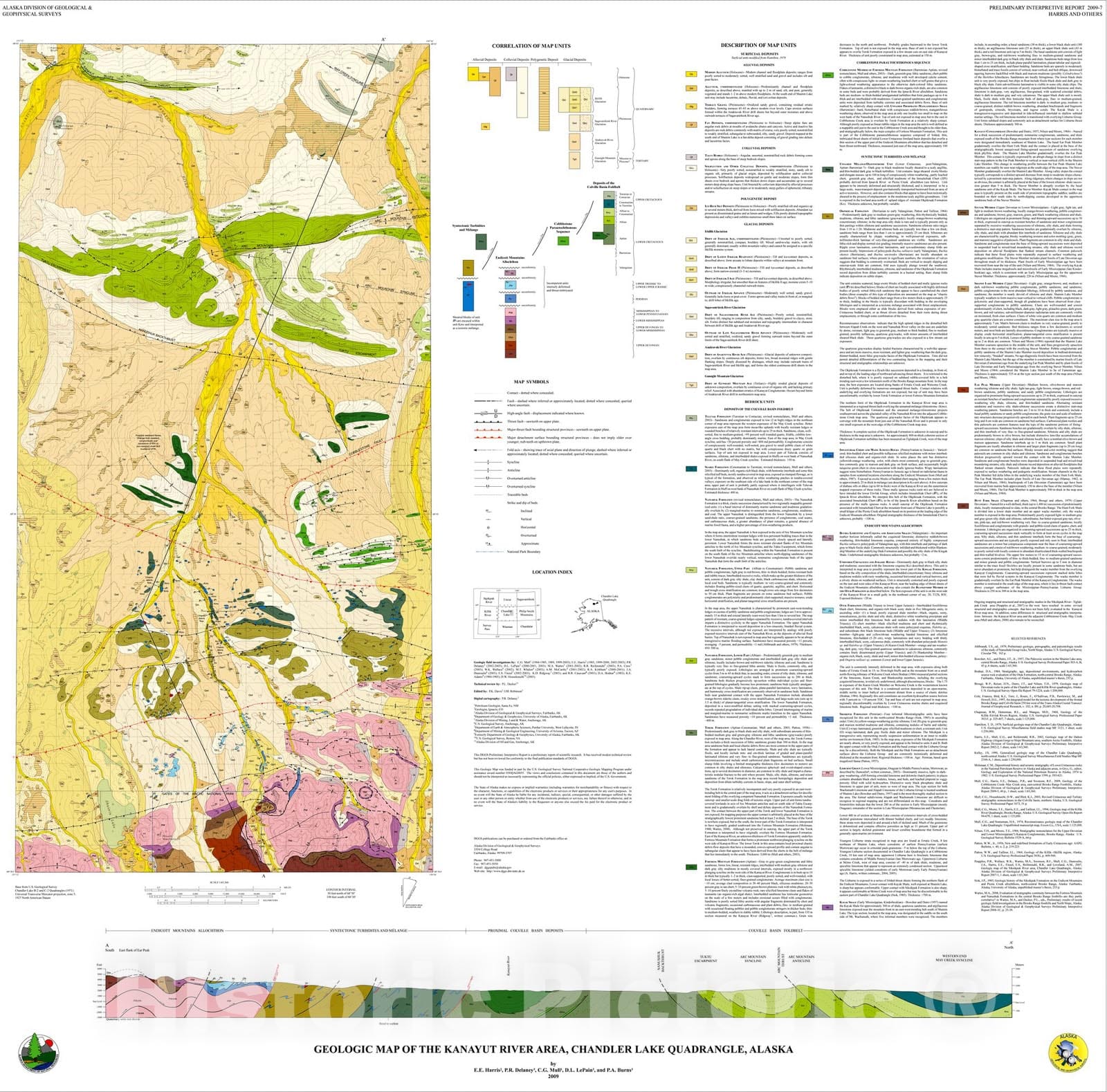 Map : Geologic map of the Kanayut River area, Chandler Lake Quadrangle, Alaska, 2009 Cartography Wall Art :