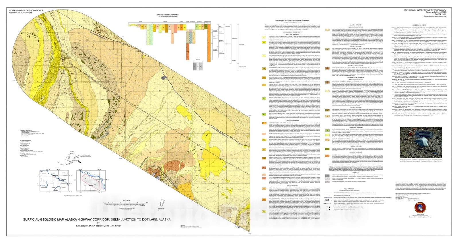 Map : Surficial-geologic map, Alaska Highway corridor, Delta Junction to Dot Lake, Alaska [2 sheets], 2008 Cartography Wall Art :