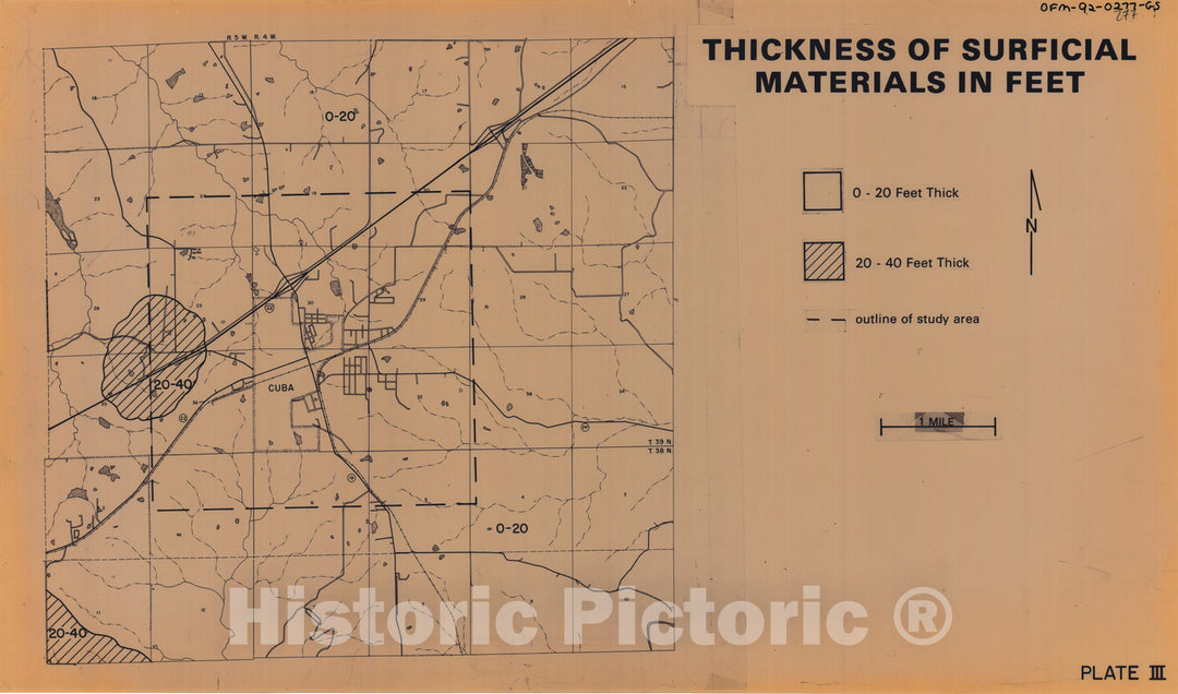 Map : Thickness of surficial materials in feet, Cuba area, Missouri, 1992 Cartography Wall Art :