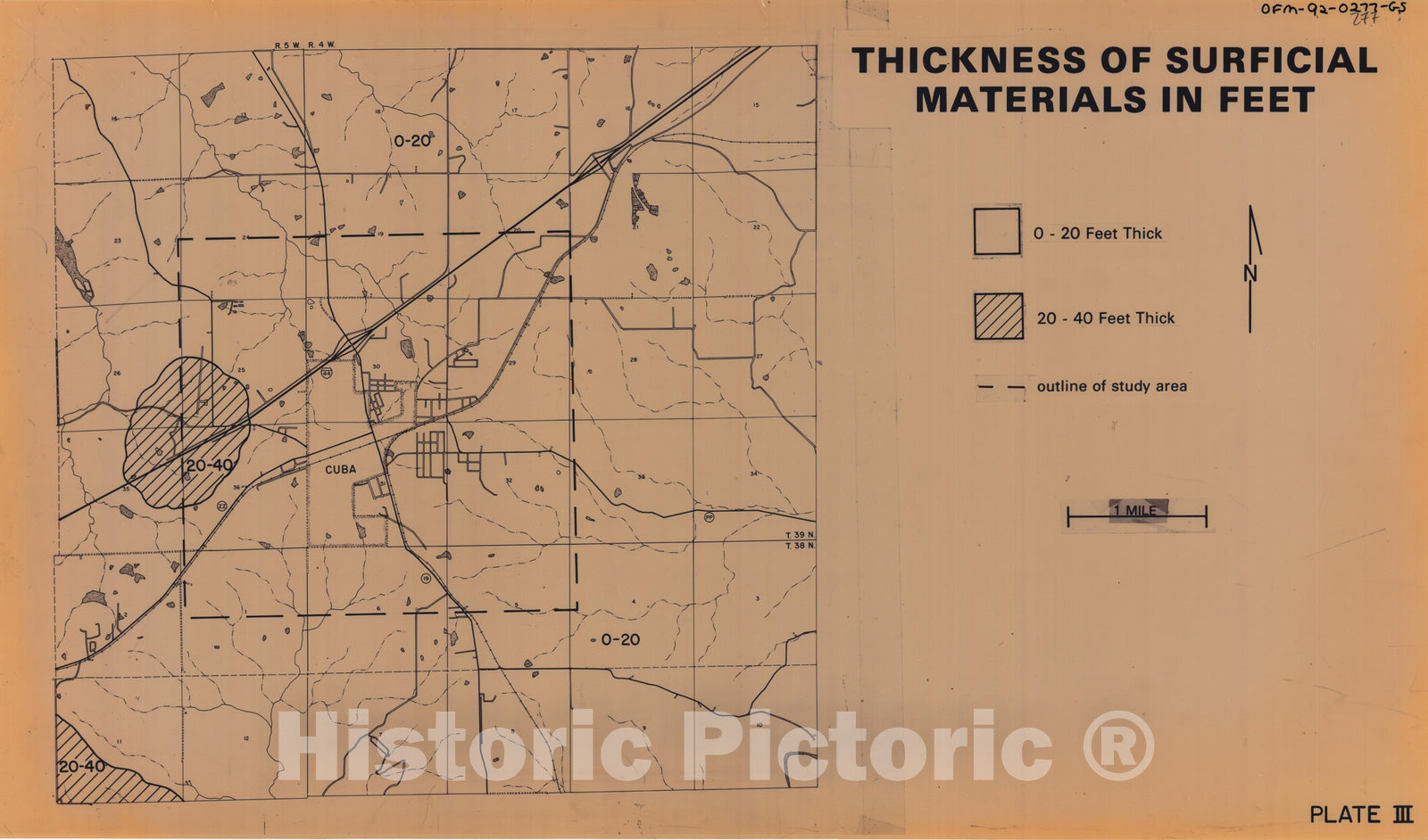 Map : Thickness of surficial materials in feet, Cuba area, Missouri, 1992 Cartography Wall Art :