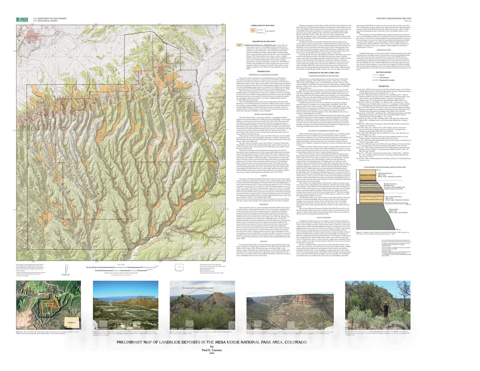 Map : Preliminary map of landslide deposits in the Mesa Verde National Park area, Colorado, 2009 Cartography Wall Art :