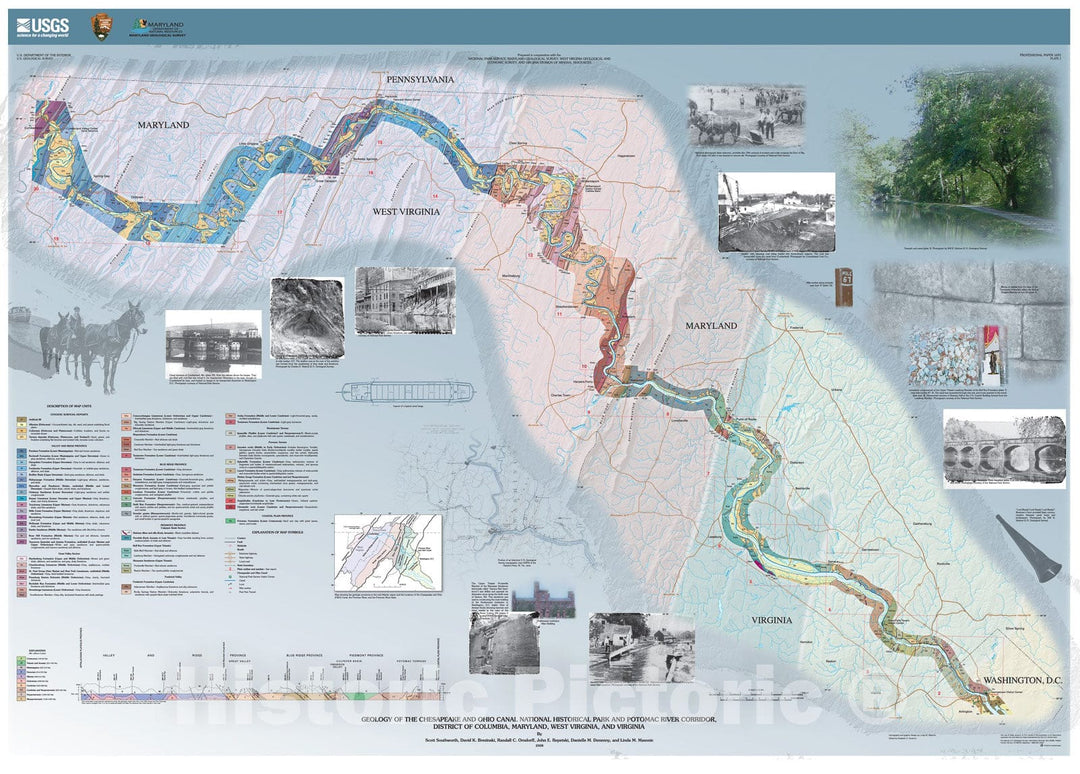 Map : Geology of the Chesapeake and Ohio Canal Park and Potomac River Corridor, District of Columbia, Maryland, West Virginia, and Virginia, 2008 Cartography Wall Art :