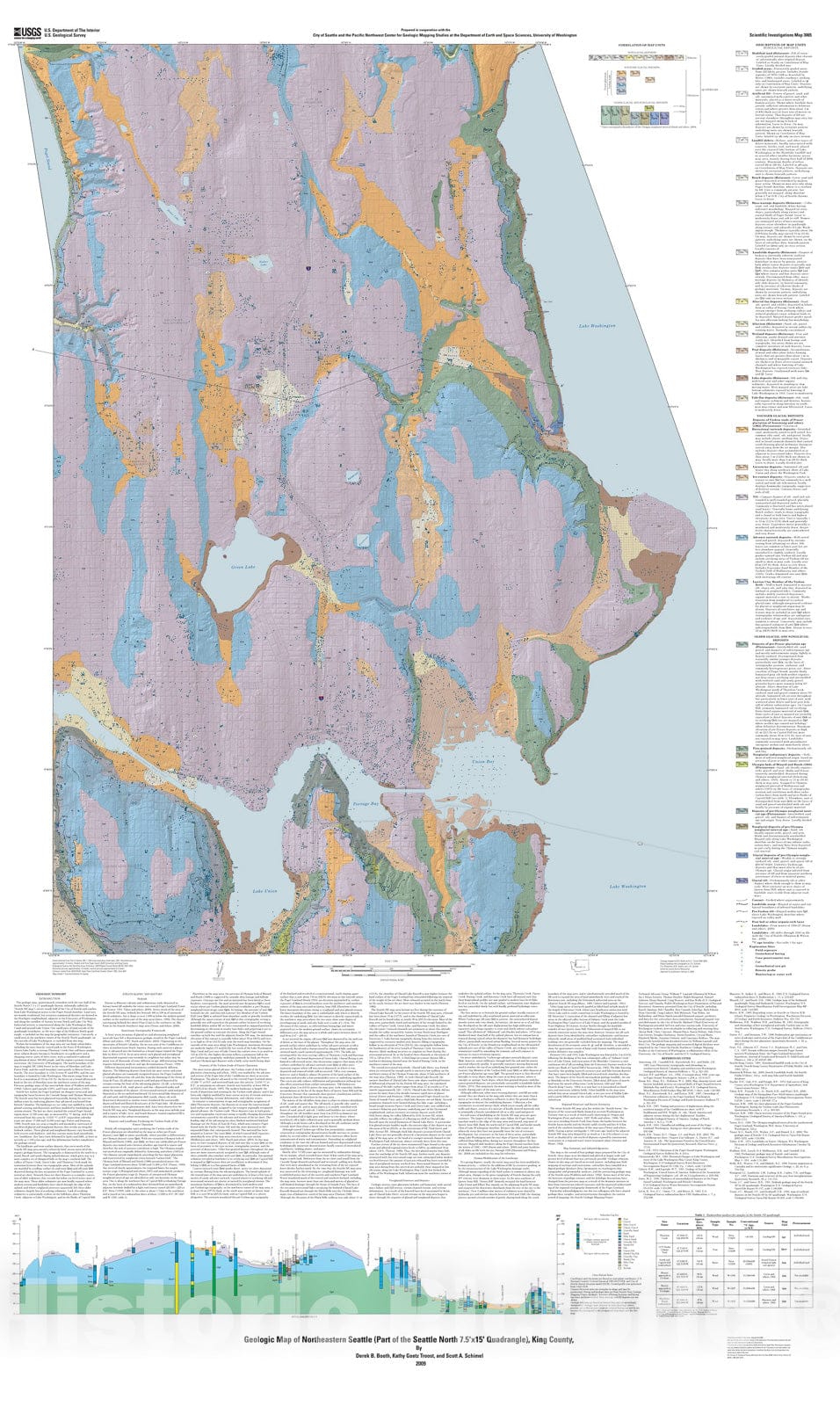 Map : Geologic map of northeastern Seattle (part of the Seattle North 7.5' x 15' quadrangle) King County, Washington, 2009 Cartography Wall Art :