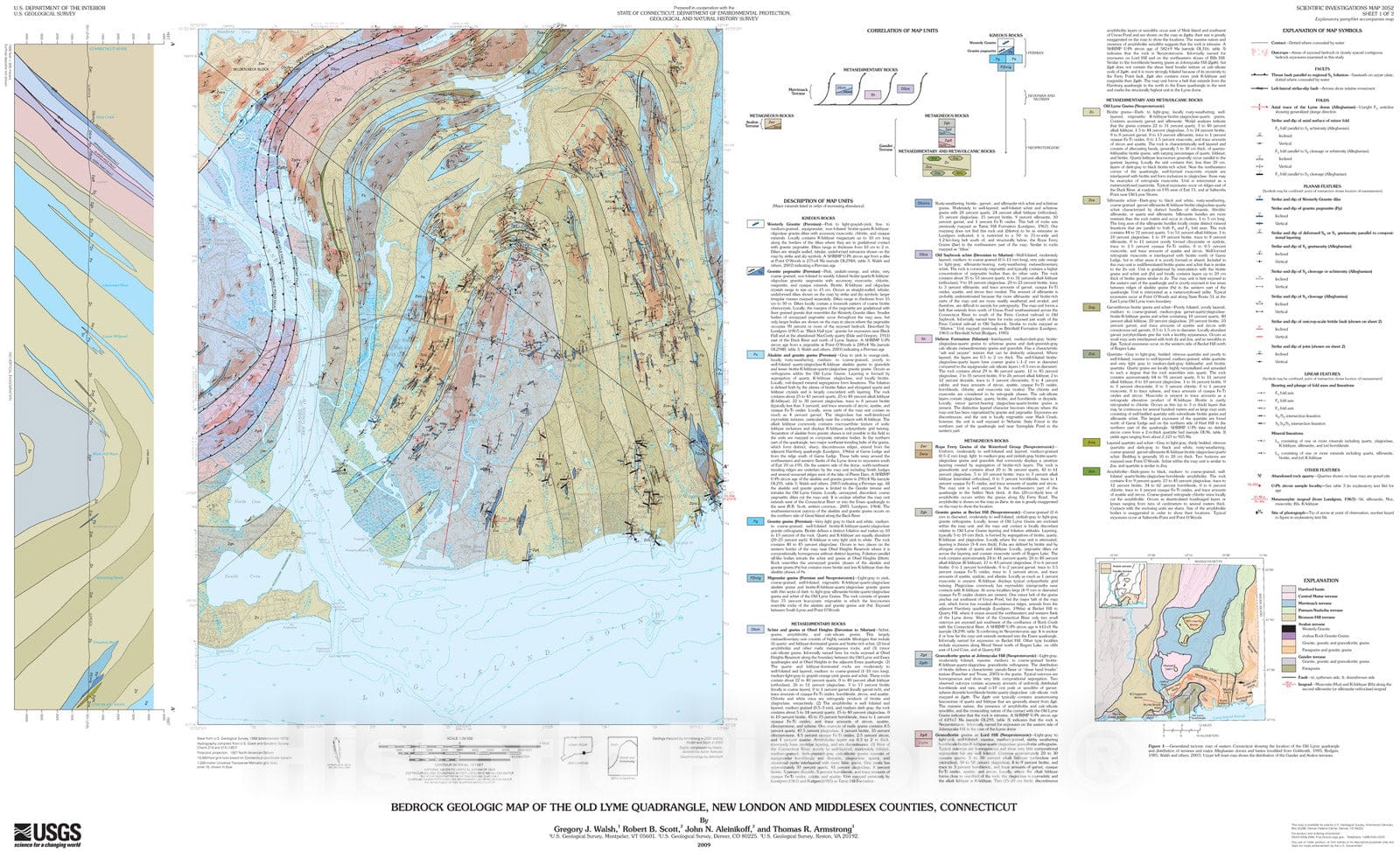 Map : Bedrock geologic map of the Old Lyme quadrangle, New London and Middlesex Counties, Connecticut, 2009 Cartography Wall Art :