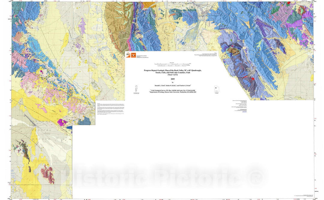 Map : Progress report geologic map of the Rush Valley 30' x 60' quadrangle, Tooele, Utah, and Salt Lake Counties, Utah (year one of 3), 2009 Cartography Wall Art :